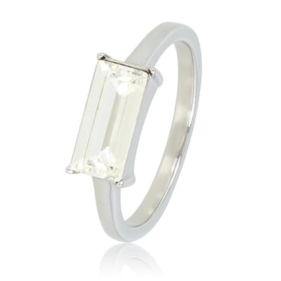 My Bendel - Ring Zilverkleurig Rechthoekige Quartz Glassteen - Edelstalen Damesring - Rechthoekige Quartz Glassteen - met Luxe Cadeauverpakking | Sieraden Voor Dames | Maat 16.00 Mm / Maat 50
