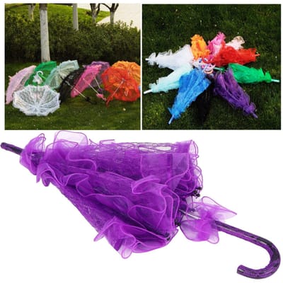 Bruiloft   Paraplu Uniek Opvouwbaar Kant Stof Parasol Paraplu Performance Rekwisieten purple