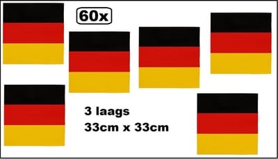 60x Servetten Duitsland 33cm x 33cm - 3 laags - Servet diner eten knoeien restaurant Duits WK 2026 BBQ thema feest verjaardag feest