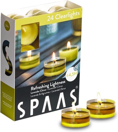 SPAAS 24 Clearlights Geur, theelichten in transparante cup, ± 4,5 uur - Refreshing lightness - lavendel & citrus