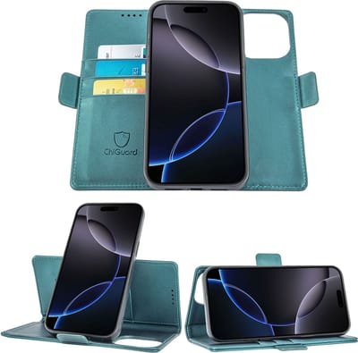 Geschikt voor Apple iPhone 16 Pro - Book Case Hoesje - Uitneembaar Hoesje - Magnetische Sluiting - Portemonnee Turqoise