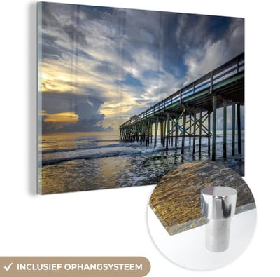 ® Glasschilderij 180x120 cm - Schilderij acrylglas - Pier Galapagoseilanden bij Ecuador - Foto op glas - Muurdecoratie woonkamer - Wanddecoratie slaapkamer - Schilderijen