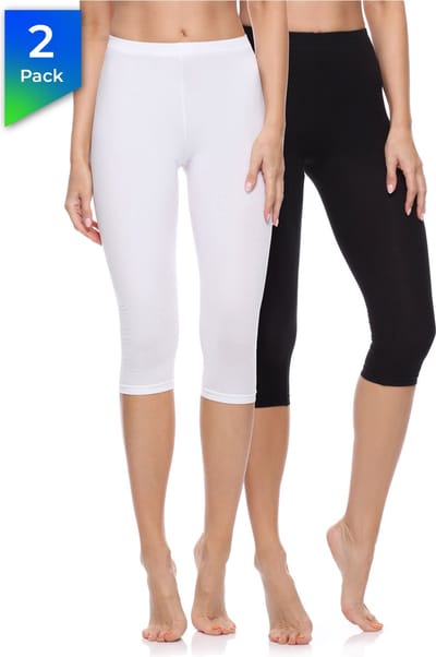 Merry Style MS-MS10-199-LE 2Pack Dames Capri Leggings – Sport - Vrijetijdsbroek - 3/4 Lengte - Katoen - Sporbroek - Yogabroek - Zwart/Wit - XS
