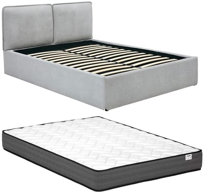 Vente-unique Bed met opbergruimte stof lichtgrijs 160 x 200 cm