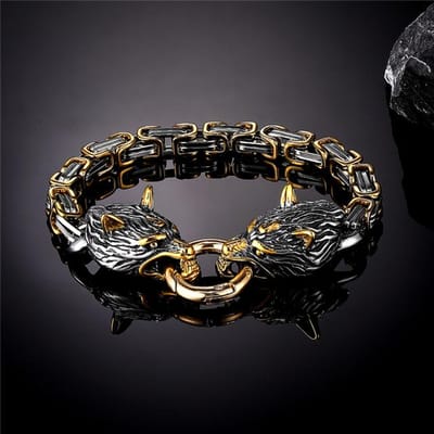 Nordic Vikings Keltische Wolf Head Armbanden Heren Roestvrij Staal Oding Wolf Bangles Amulet Nooit Vervaagd Goud Koningsketting Rock Sieraden 23cm black