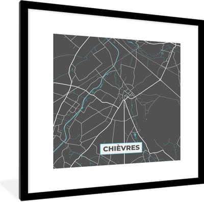 Fotolijst incl. Poster - Stadskaart – Grijs - Kaart – Chièvres – België – Plattegrond - 40x40 cm - Posterlijst