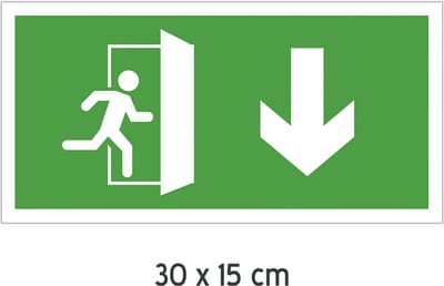 Pictogram/ bord | Nooduitgang met pijl naar beneden | 30 x 15 cm | Brandweg | Doorgang vrijhouden | Brand | Calamiteit | pijl omlaag | AED | Noodgeval | Eerste hulp | Noodsituatie | Pijlen | Brandweer | 1 stuk