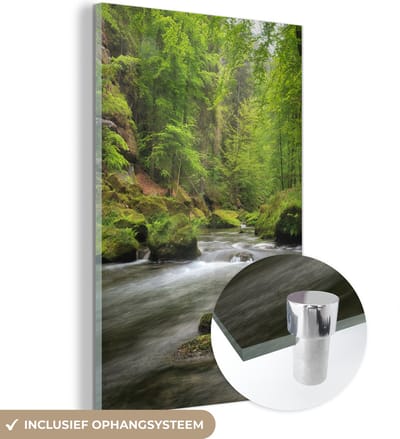 ® Glasschilderij 120x180 cm - Schilderij acrylglas - Bergstroom in de bossen van het Nationaal park České Švýcarskoin in Tsjechië - Foto op glas - Muurdecoratie woonkamer - Wanddecoratie slaapkamer - Schilderijen