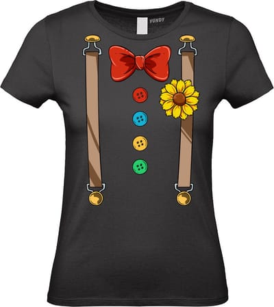 Dames T-shirt Bretels Kostuum | Carnaval | Carnavalskleding Dames Heren | Zwart | maat XS