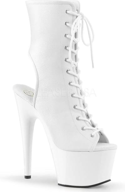 Adore-1016 plateau peeptoe enkellaars met open hiel en stiletto hak mat wit - (EU 35 = US 5) - Pleaser