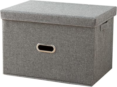 Dailygoods- Opbergkubussen Grote Capaciteit - Opbergdoos met Deksel - Opbergdoos Inklapbaar - Katoenen Linnen - 44x29x30cm - Neutraal Kleurenschema