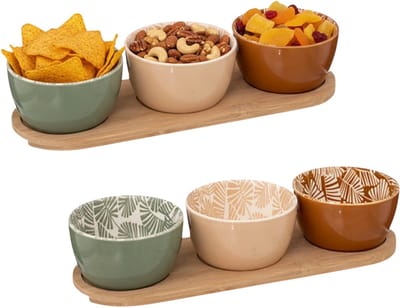 Secret de gourmet Serveerplank 2x - met 6x schaaltjes - tapas en saus schaaltjes - kleuren mix - hapjes plateau