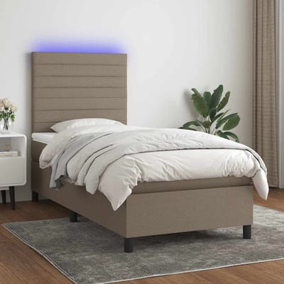 vidaXL - Boxspring - met - matras - en - LED - stof - taupe - 90x190 - cm