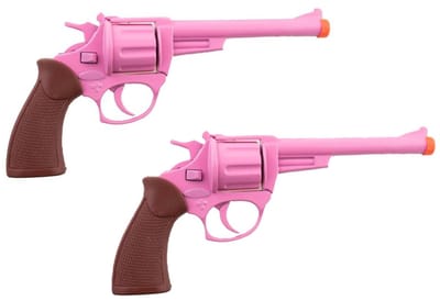 Cowboy pistool - 2x - roze - 19 cm - 8 shots - speelgoed geweer - plaffertjes - plaffertjespistool - Western verkleedaccessoires