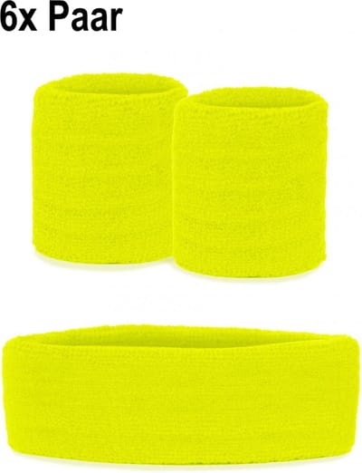 6x Zweetbandjes set neon geel 3-dlg - sport