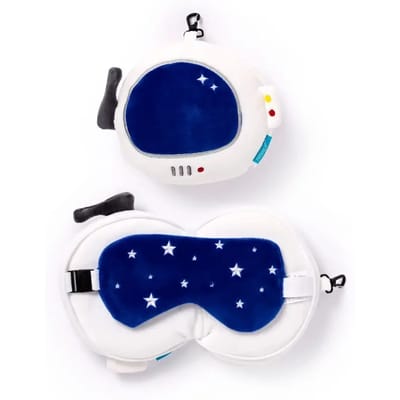 Relaxeazzz Ruimtevaart knuffel/reiskussen/slaapmasker - 2-in-1 set - voor kinderen- in vliegtuig of auto