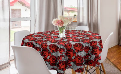 ABAKUHAUS Bloemige Ronde Tafelkleed, Cirkelvormige Tafelkleed Hoes voor de keukendecoratie in de eetkamer, 150 cm, Zwart Grijs Rood