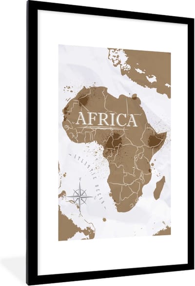 Poster in lijst - Fotolijst 60x90 cm - Posters - Wereldkaart - Bruin - Afrika - Posterlijst zwart - Decoratie - Wanddecoratie woonkamer - Muurdecoratie slaapkamer