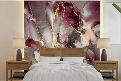 Behang - Fotobehang Goud - Marmer - Paars - Breedte 220 cm x hoogte 220 cm