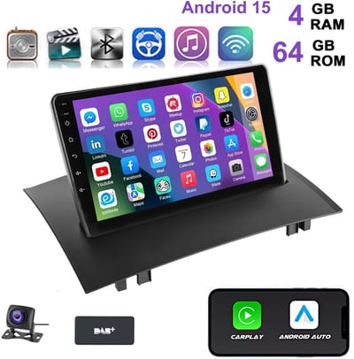 ESSGOO CarPlay autoradio geschikt voor Renault Megane 2 | 2002 t/m 2009 | Android 15 | Draadloos Apple CarPlay & Android Auto | 4GB + 64GB | 2002 2003 2004 2005 2006 2007 2008 2009 | Bluetooth & Wifi | Achteruitrijcamera | DAB+