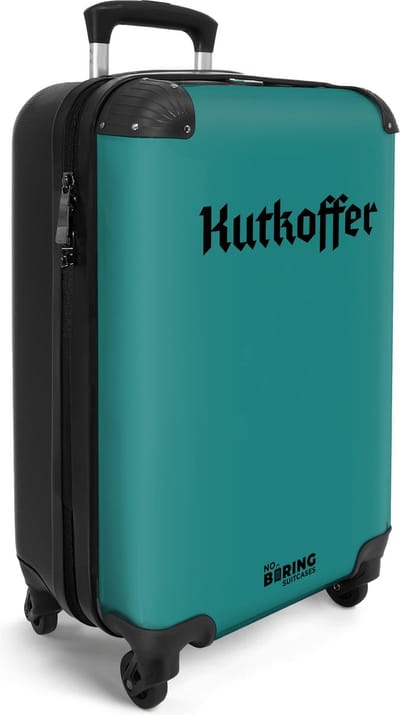NoBoringSuitcases.com® - Handbagage koffer lichtgewicht - Tiener reiskoffer trolley - Blauw met tekst 'Kutkoffer' - Reis rolkoffer met wieltjes - Cabin koffertje klein - Carryon valies - Harde bagagekoffer - Past binnen 55x40x20 en 55x35x25