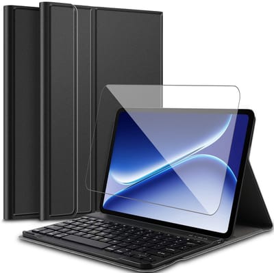 Hoes met Toetsenbord geschikt voor OnePlus Pad Go 2 / Oppo Pad 5 (12.1 inch) – Keyboard Book Case – Bluetooth – Zwart – Met Screenprotector Glas