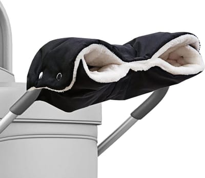 Kinderwagenwanten, gemaakt van warme fleece en katoen, water- en winddicht, geschikt voor kinderwagens en peuters. Zwart.