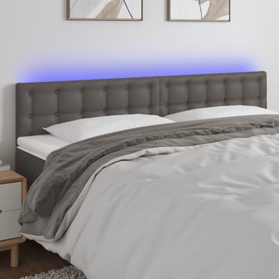 vidaXL - Hoofdbord - LED - 200x5x78/88 - cm - kunstleer - grijs