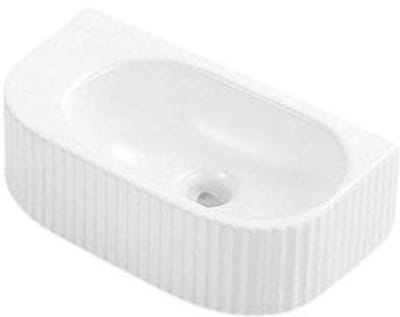 QeramiQ Blend Fontein - 40x22x12cm - ribbel - halfrond - zonder kraangat - keramiek - glans wit