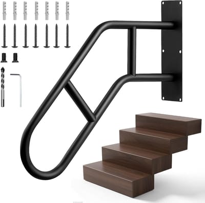 Trapleuning Roestvrij Staal - Handgreep Ouderen - Veilige Trap Op - Anti-slip Ontwerp - 58 cm - Zwart