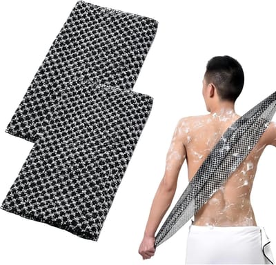 Exfoliërende douchehanddoeken voor diepe reiniging en exfoliatie – Duurzame badhanddoeken voor bad - sauna en spa (voor mannen en vrouwen) – Set van 2 (zwart) - 100cmx23cm