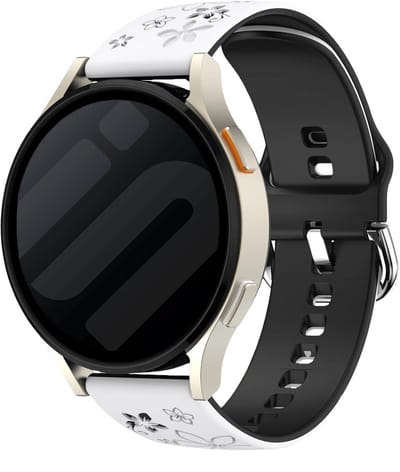 Strap-it Flower Sportbandje Siliconen 20mm – geschikt voor Samsung Galaxy Watch 7 (40mm) / Galaxy Watch 7 (44mm) / Galaxy Watch 6 Classic / Galaxy Watch 5 Pro / Galaxy Watch 4 / Galaxy Watch 3 / Watch FE – Polar Ignite 2 – Wit & Zwart