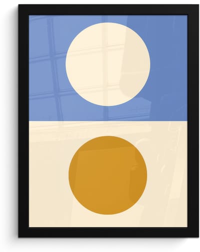 Poster in lijst - Fotolijst 30x40 cm - Posters - Cirkels - Symmetrisch - Wit - Blauw- Geel - Posterlijst zwart - Decoratie - Wanddecoratie woonkamer - Muurdecoratie slaapkamer