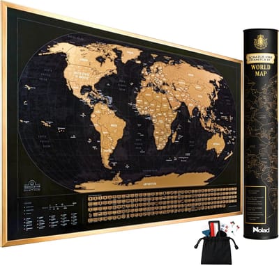 Nolad - Kras Wereldkaart - Scratch Map - Wereldkaart Wanddecoratie - Wereldkaart Poster - 82.5 x 59,5CM - Zwart