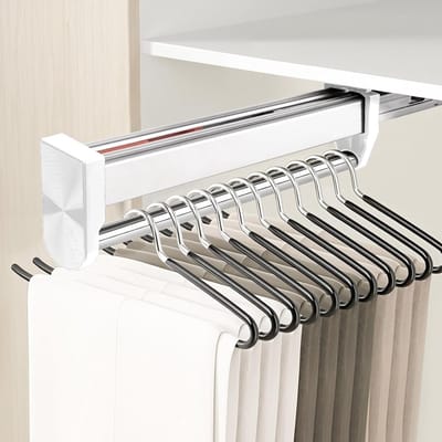 Verstelbare telescopische kledingrail van 292 mm voor het ophangen van broeken en kleding in de kast - Wit, ruimtebesparend en multifunctioneel