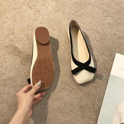 Schoenen met vierkante neus van zacht PU-leer Mary Jane Zomers Nieuw Strik Enkele Schoenen Zachte Zool voor Avond Zachte Erwten Schoenen Ballerina's 40 brown