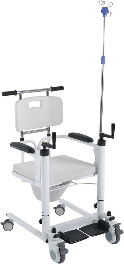 Toiletstoel voor patiënten, 66 x 55 x 93 cm, transferstoel voor thuis, rolstoel voor verpleeghuizen en ziekenhuizen, comfortabel en veilig gebruik