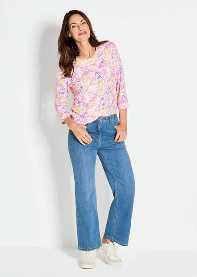 Gedessineerd shirt met veelkleurige print allover - geel / gedess. - Gr. 48 van Goldner Fashion