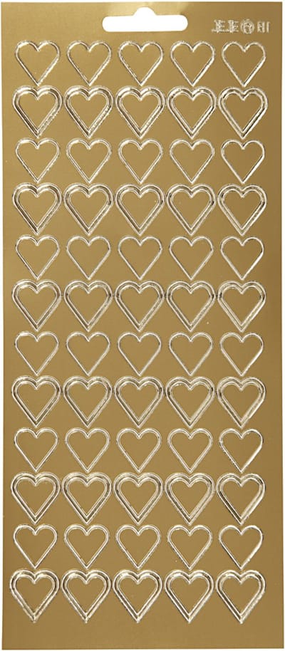 Stickers, harten, vel 10x23 cm, goud, 1 vel