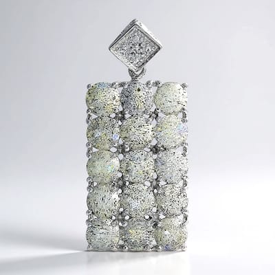 Cavill - 925 Sterling Zilver Hanger - 15 Ronde Spectroliet 6 95 ct - Witte Topaas 0 007 ct - Elegant Rechthoekig Edelstenen