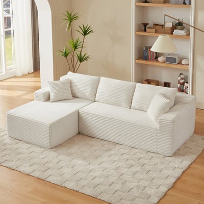 OKWISH Hoekbank – 3-Zits Modulaire L-Vorm Met Chaise Longue – Zacht En Flexibel Voor Woonkamer Of Appartement – Wit