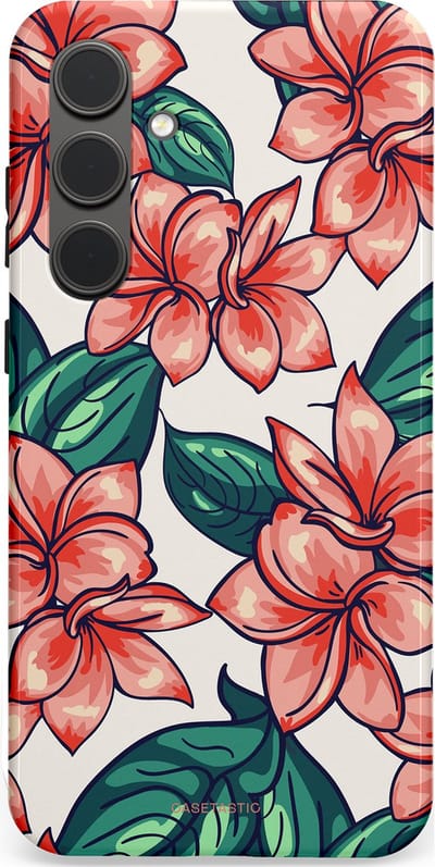 Casetastic hoesje geschikt voor Samsung Galaxy S24 Plus - Dubbellaagse bescherming - Bloemenparadijs - Fashion Case - Petrol Koraal Perzik Wit