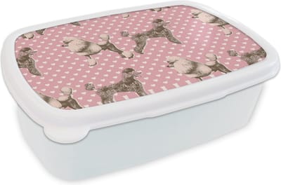 Broodtrommel Wit - Lunchbox - Brooddoos - Hart - Poedel - Patroon - 18x12x6 cm - Volwassenen