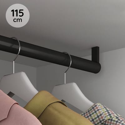 Eleganca Kledingstang - 115 cm - Kledingroede Rond - Garderobestang - Aluminium - Inclusief Kastroededragers en Schroeven - Middenhouder - Ø28.5mm - Zwart