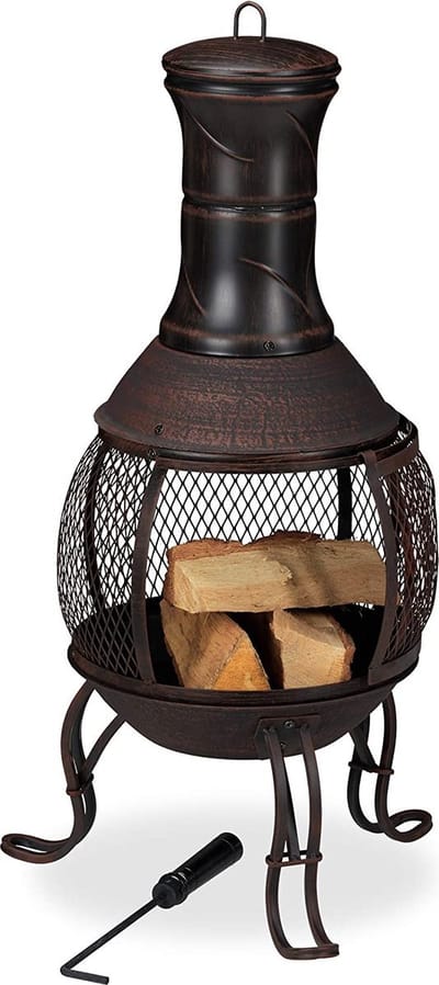Thuys – Vuurkorf Aztekenkachel – Pookhaak – Antieke Terrasoven – Hoogte 89 cm – Goud – 89 x 45 x 45 cm