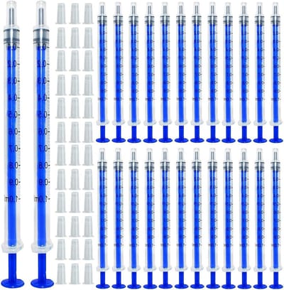 100 Stuks 1ml Spuit met Luer Slip Tip en Caps (Zonder Naald) voor Dierenvoeding en Essentiële Olie Scheiding