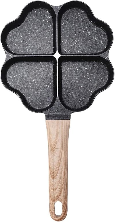 Hartvormige Koekenpan - Eierpan 4 Vaks - Ontbijt Maken - Non-stick Coating - 17 Cm - Zwart