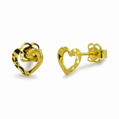 New Bling 9NBSAM-G210352 Gouden Oorknopjes - Dames - Hartjes - Bewerkt - 5,5 x 6 mm - 14 Karaat - Goud
