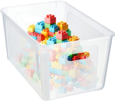 KADAX Rechthoekige opbergdoos met deksel, opbergcontainer, stapelcontainer, plastic doos, kunststof doos, ruimtebesparende opbergdoos (17 l, transparant)