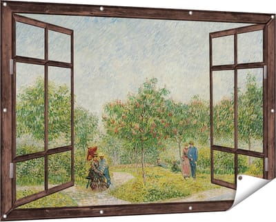 Gards Tuinposter Doorkijk Tuin met Geliefden - Vincent van Gogh - 150x100 cm - Tuindoek - Tuindecoratie - Wanddecoratie buiten - Tuinschilderij